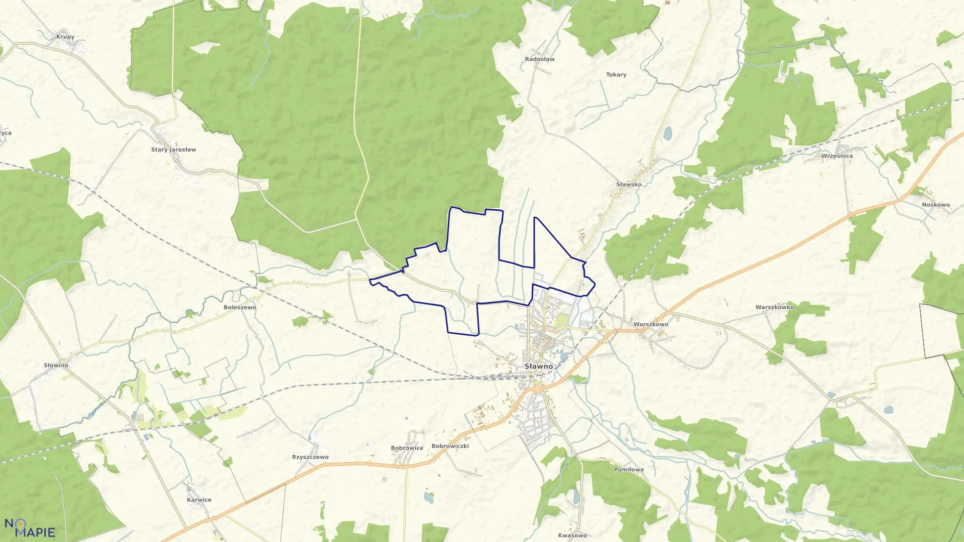 Mapa obrębu 1 w mieście Sławno